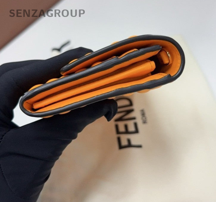 FENDI Relief sculpture Logo Chain Shoulder bag Crossbody Women Orange
