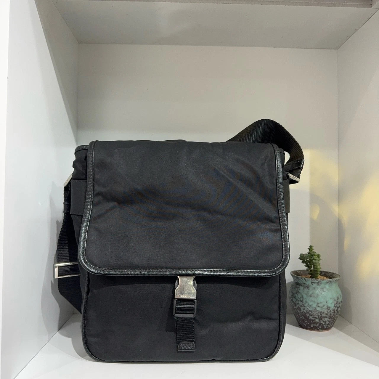 PRADA Letter Logo Nylon Shoulder Crossbody Bag For Women Black