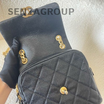 Chanel 22P Black Quilted Calfskin Backpack with Vintage Gold Hardware