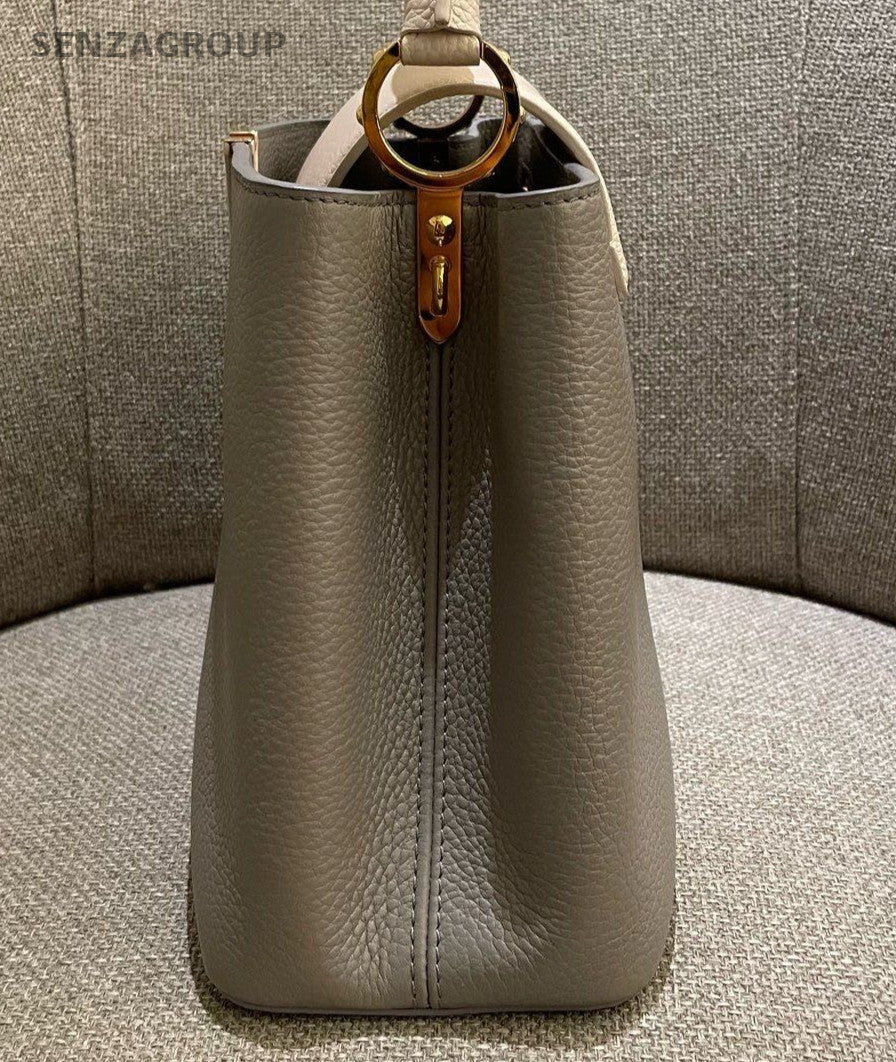 Louis Vuitton Capucines MM Top Handle Bag Crossbody Gray Gold Women Classic