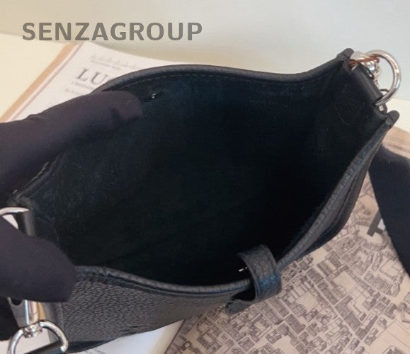 HERMES Evelyne Mini Shoulder Bag Crossbody Black Silver Used Women Classic