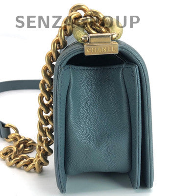 Chanel Le Boy Small Blue Gold Hardware Calfskin Chain Shoulder Bag