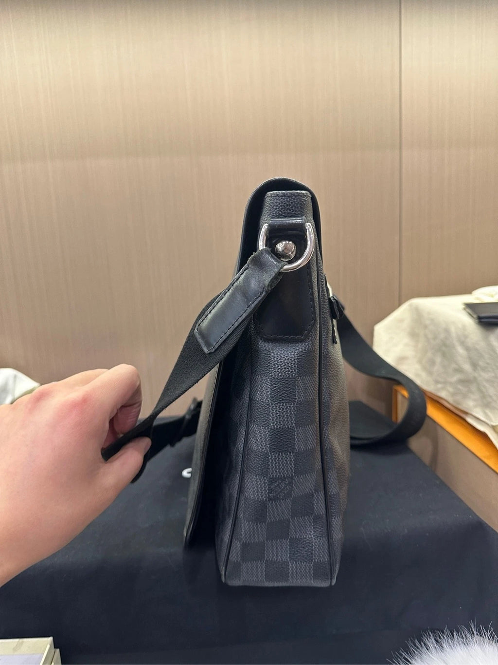 Louis Vuitton Canvas Black Checkerboard Flap Messenger Bag For Women