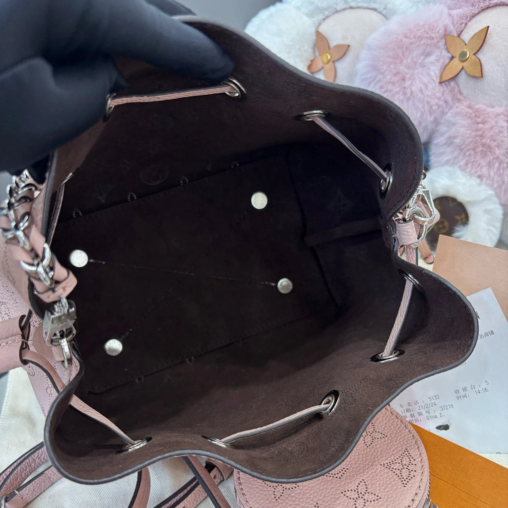 Louis Vuitton Bella Monogram Bucket Chain Shoulder Crossbody Pink Silver