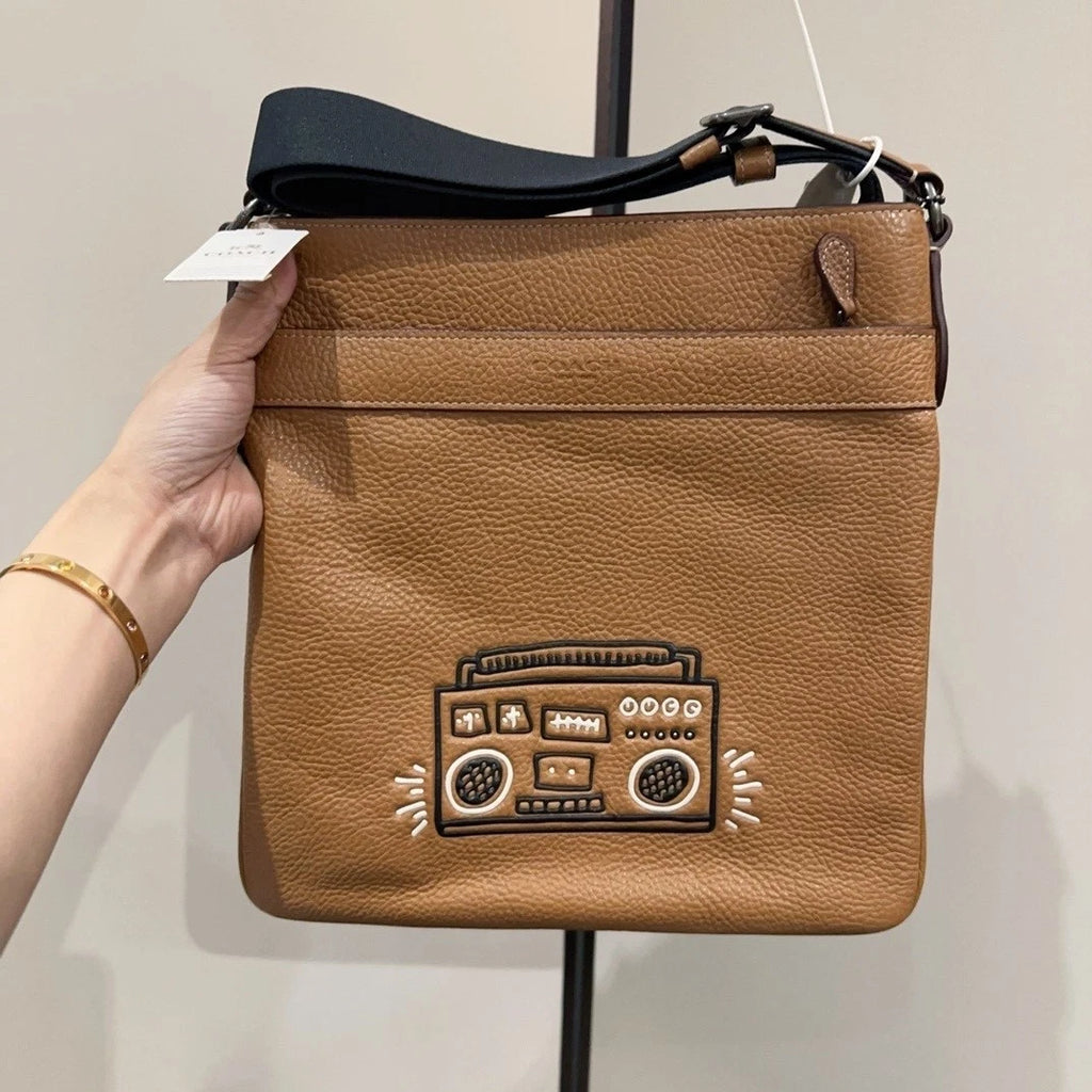 Coach Printed Leather Shoulder Crossbody Bag Brown