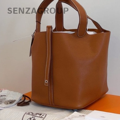 Hermes Picotin Lock Calfskin Silver Hardware Tote Bag Brown Used Women Classic
