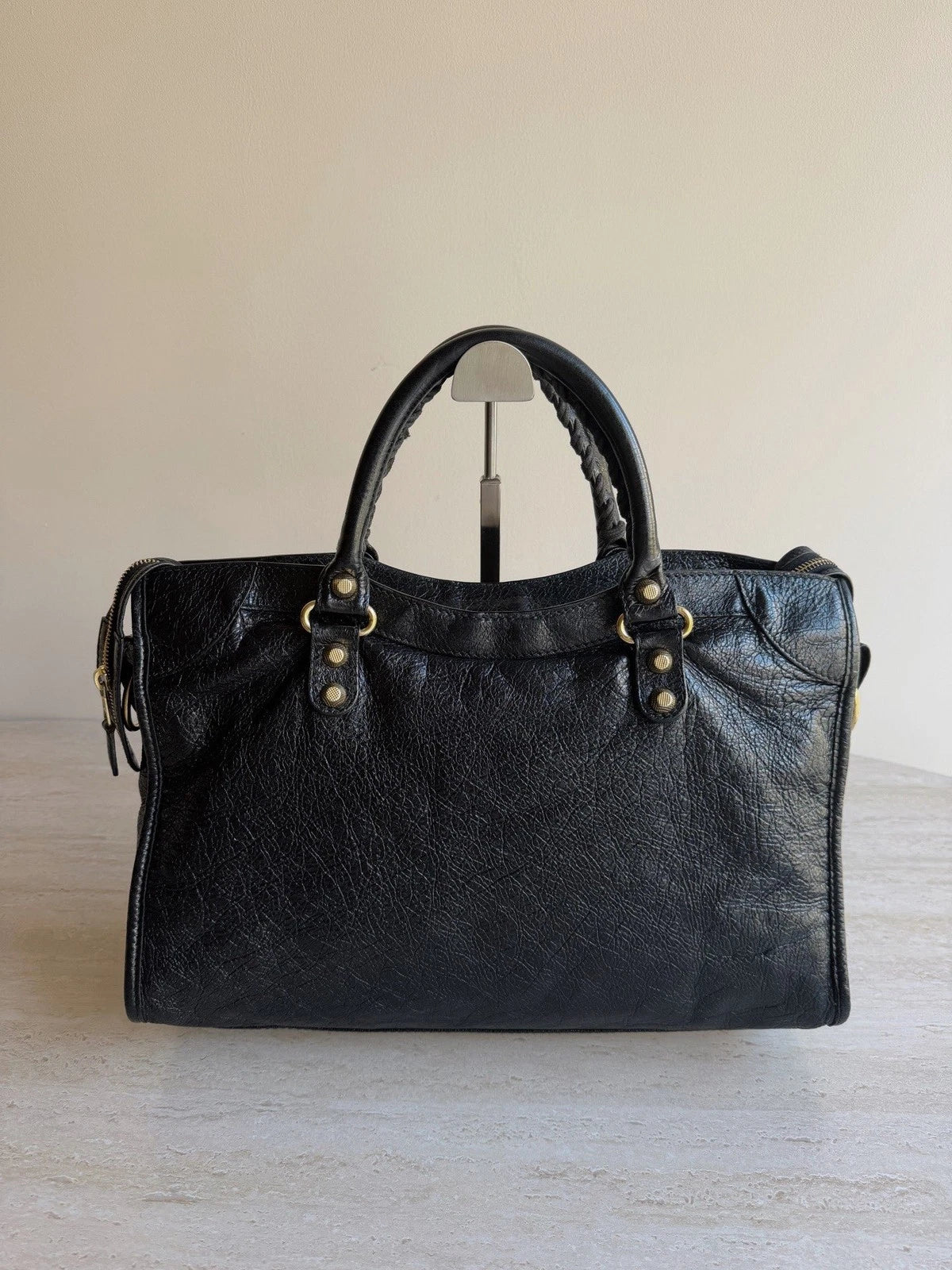 Balenciaga City MM Black 2Way Handbag Crossbody Gold Hardware