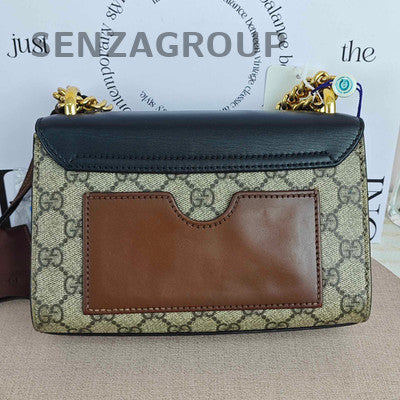 Gucci GG Marmont Padlock Small Shoulder Bag Black Brown Gold Chain