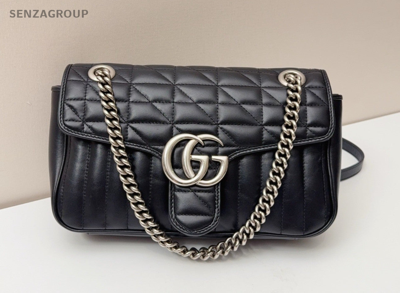 GUCCI GG Marmont 26 Chain Shoulder bag Crossbody Black Silver Women Classic
