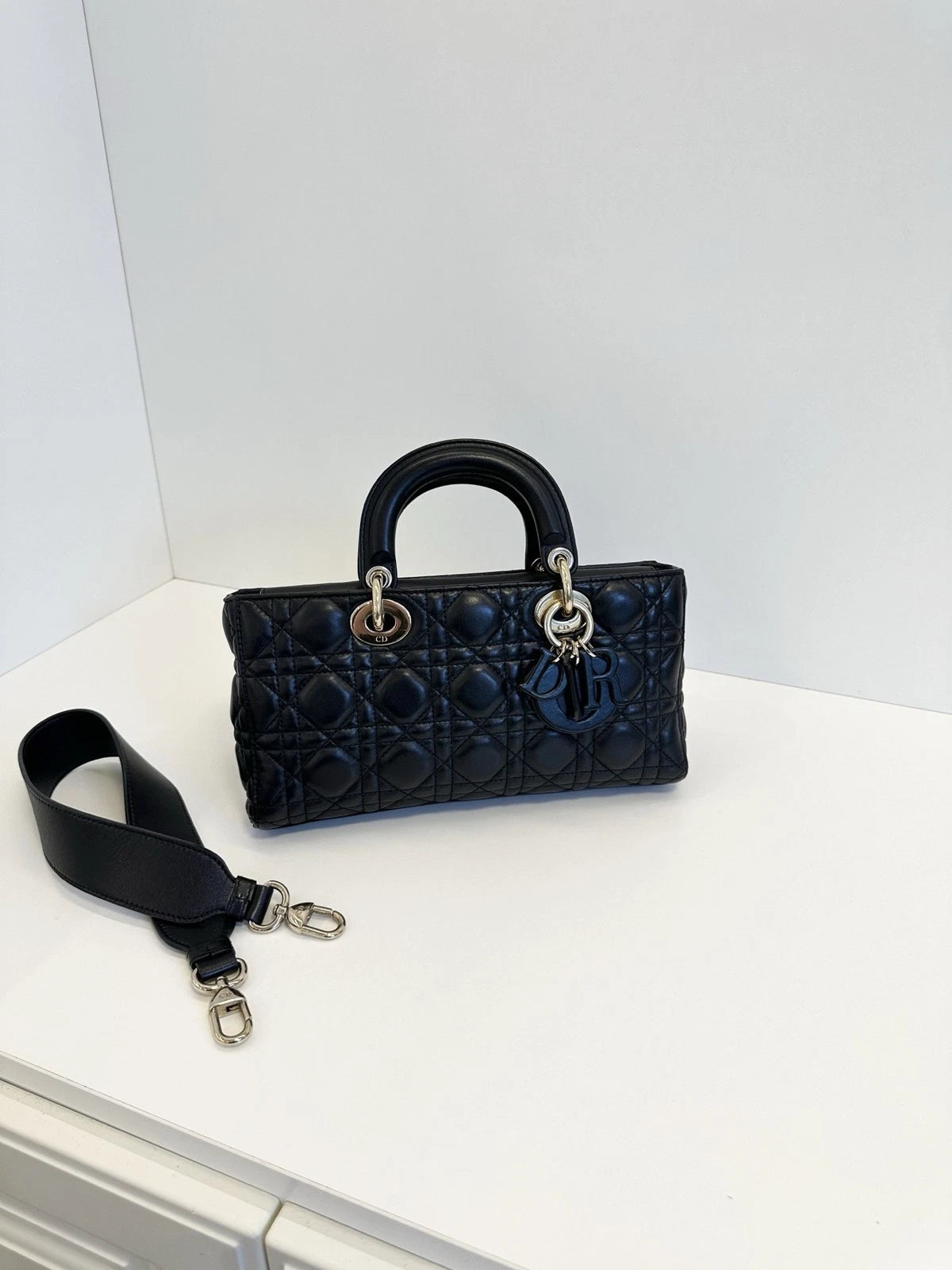 Dior Lady Dior Black Crossbody Handbag Excellent