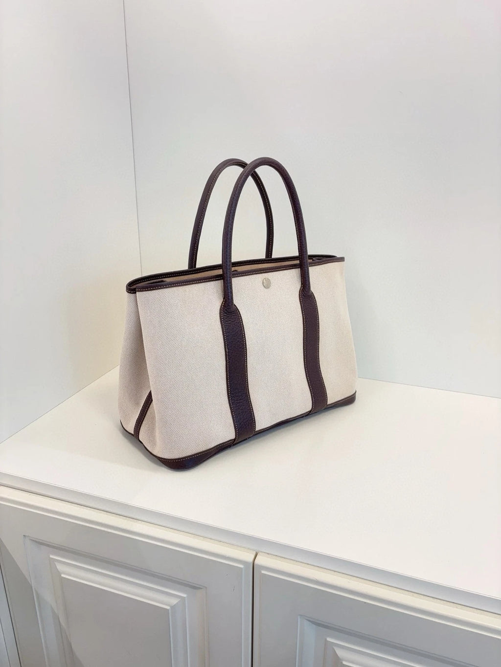 Hermes Garden Party GP 36 Tote Bag Beige Brown Canvas Leather