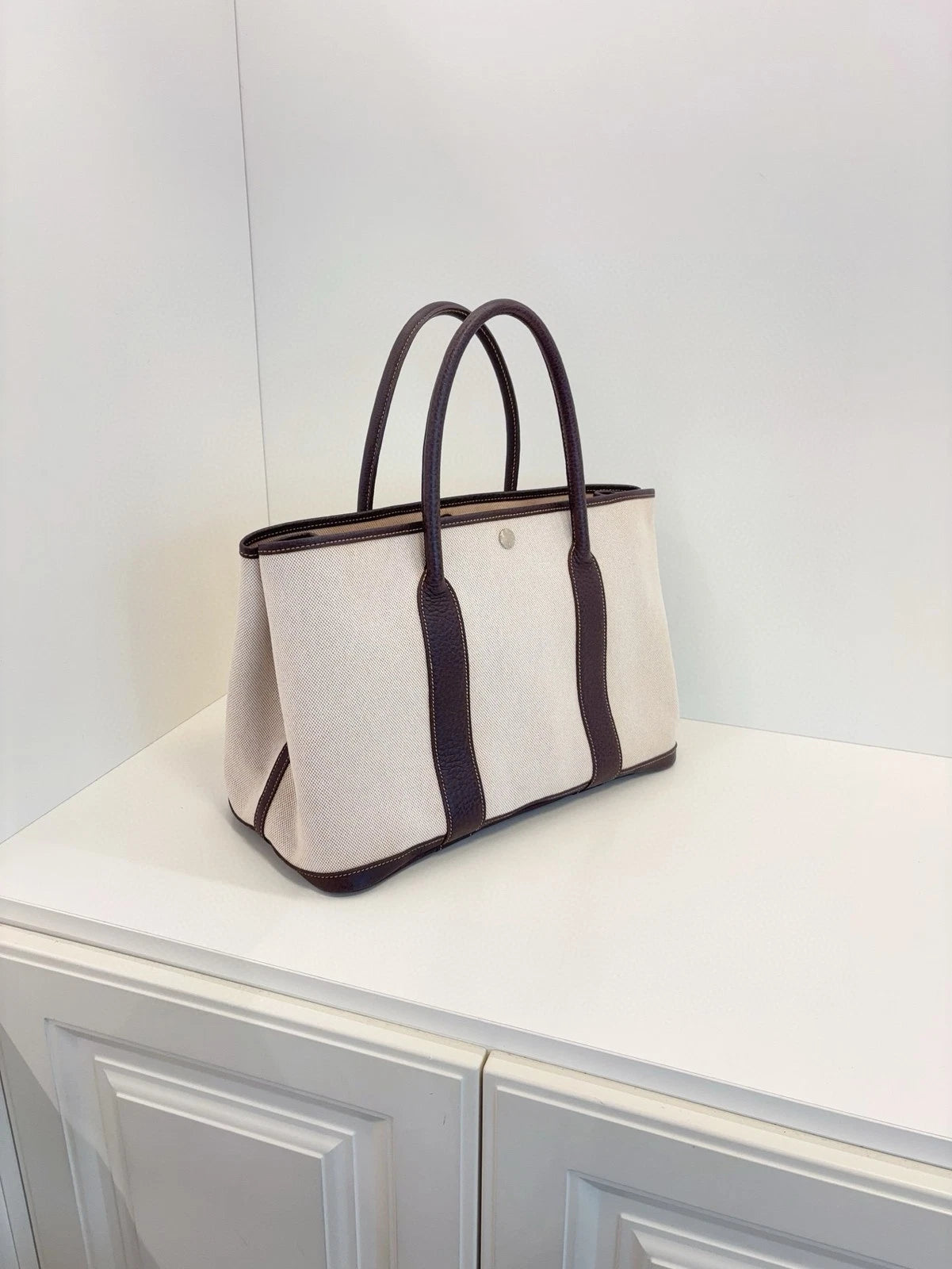 Hermes Garden Party GP 36 Tote Bag Beige Brown Canvas Leather