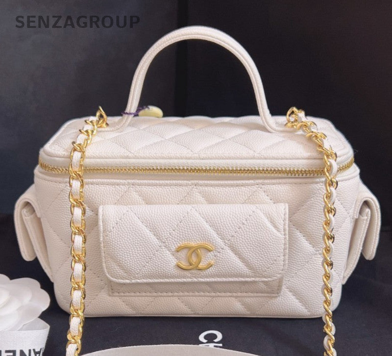 Chanel 23B Cargo Calfskin Top Handle Chain Shoulder Bag Crossbody White Women