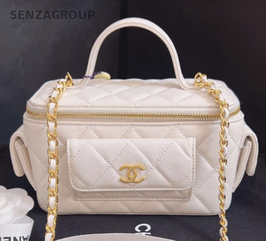 Chanel 23B Cargo Calfskin Top Handle Chain Shoulder Bag Crossbody White Women