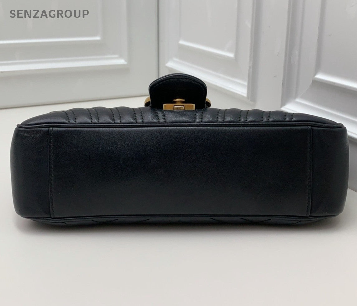 Gucci Marmont Chain Crossbody Shoulder Bag Black Gold Women Classic
