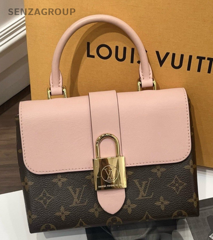 Louis Vuitton Monogram Locky BB Top Handle Bag Crossbody Brown Pink Gold Women