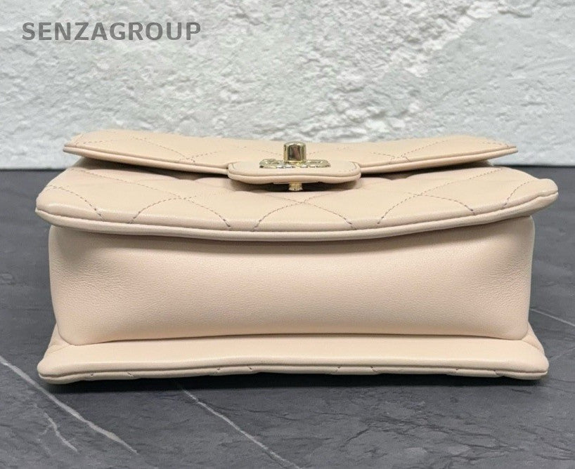 Chanel Diamond Calfskin Chain Shoulder Bag Crossbody Beige Gold Women Classic