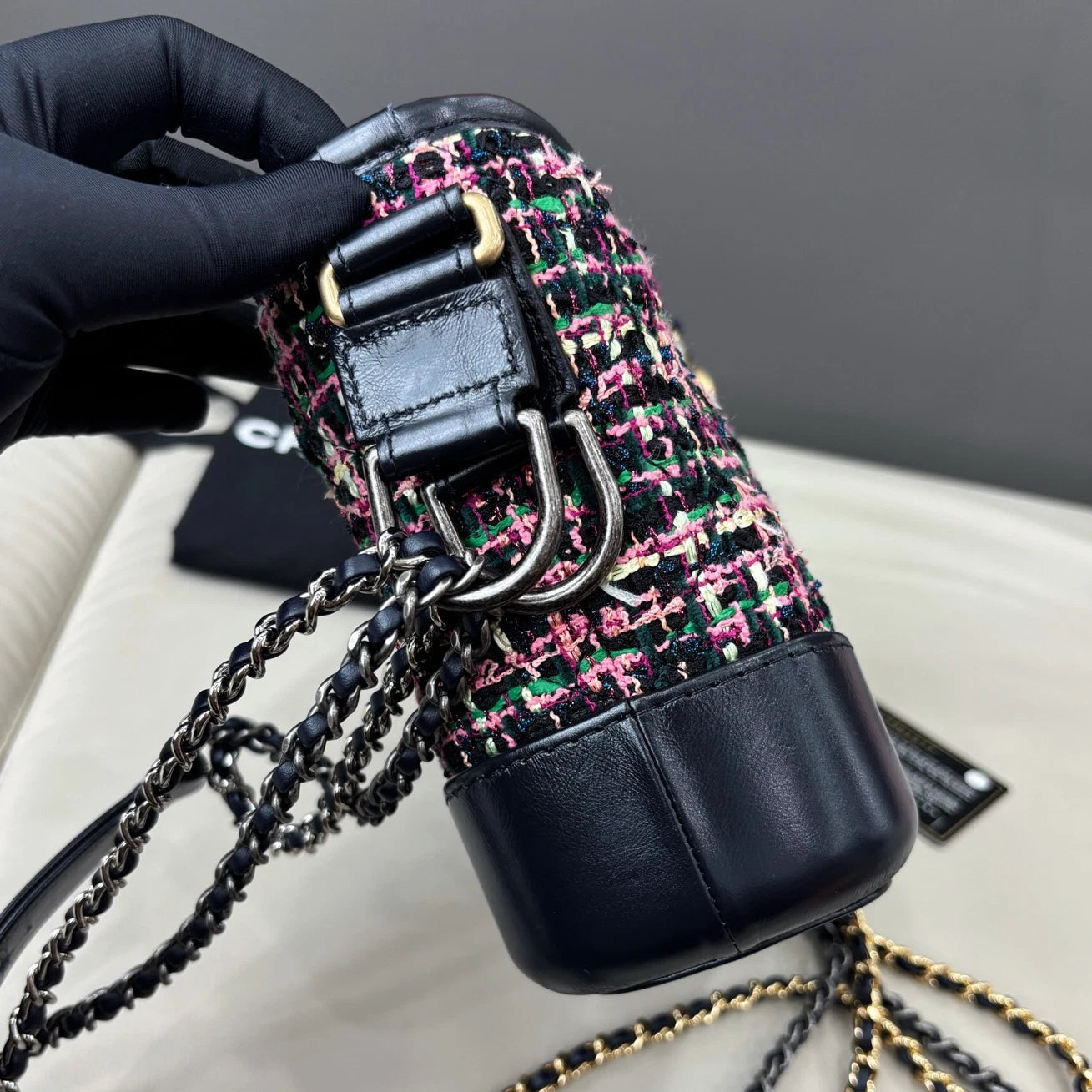 Chanel Gabrielle Chain Shoulder Crossbody Bag Black Gold Women Fashion