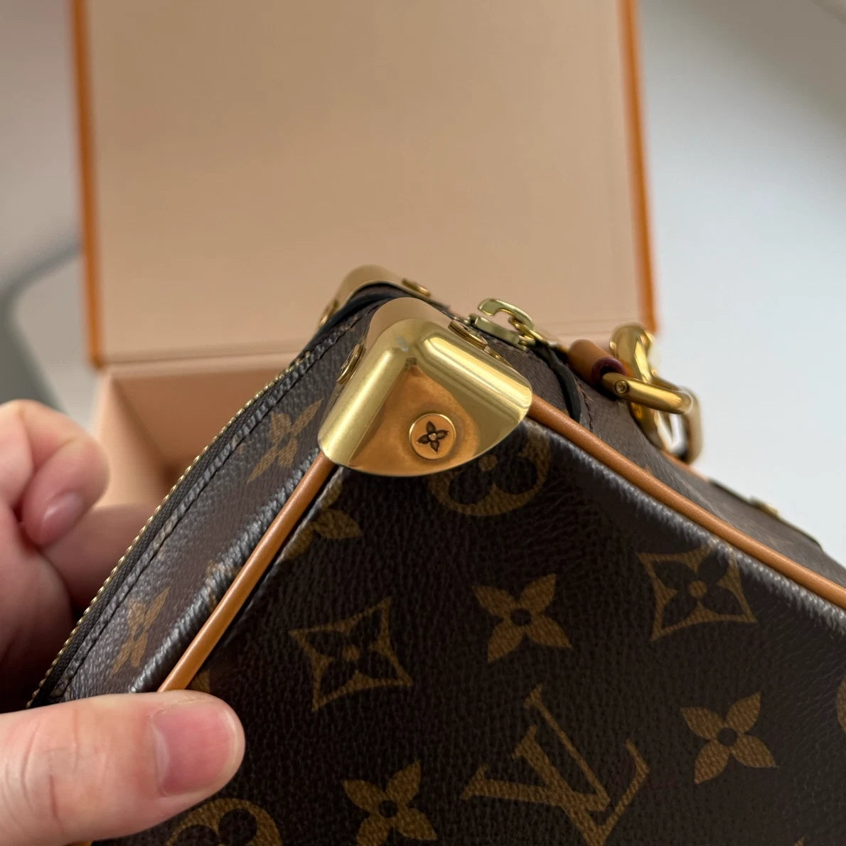 Louis Vuitton Soft Trunk Monogram Canvas Shoulder Bag Crossbody Gold Hardware