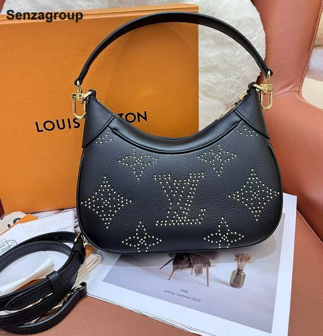 Louis Vuitton Bagatelle Monogram Shoulder Bag Crossbody Black Gold Women Classic