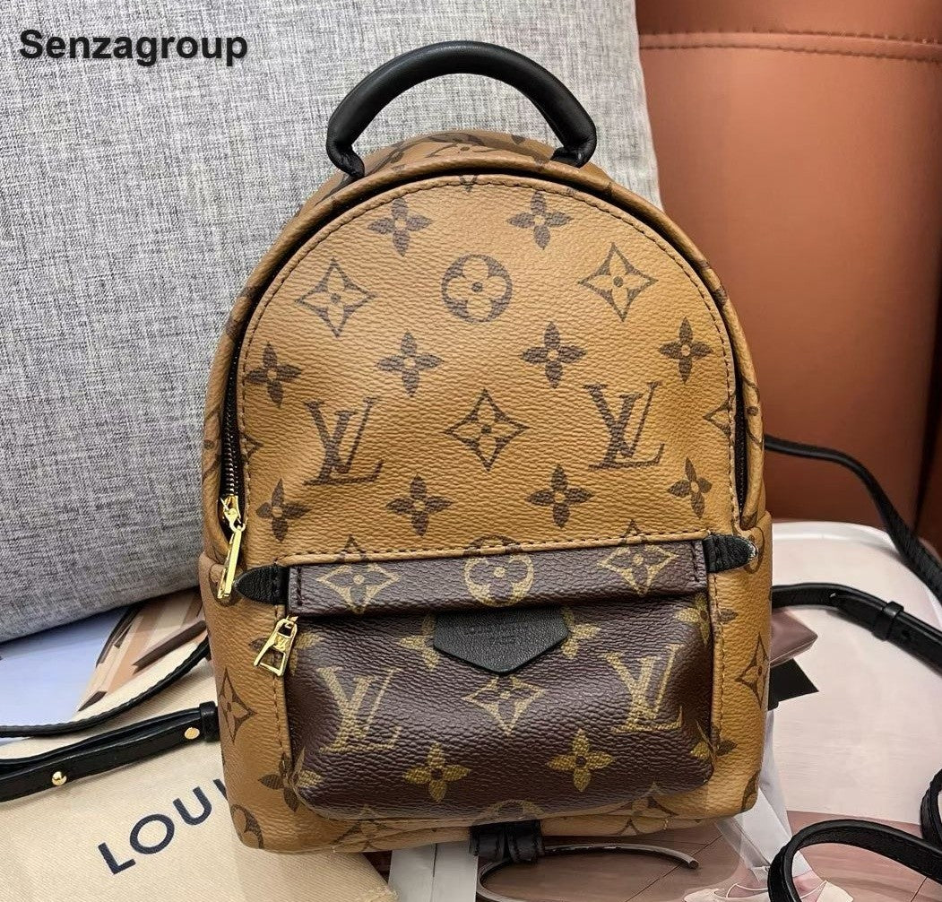 Louis Vuitton Palm Springs Mini Monogram Backpack Brown Gold Used Women Classic