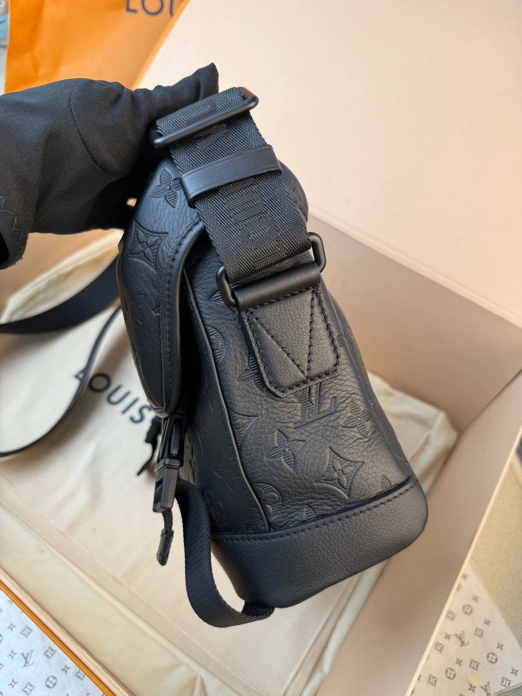 Louis Vuitton Voyager Monogram Shadow Black Embossed Leather Messenger Bag
