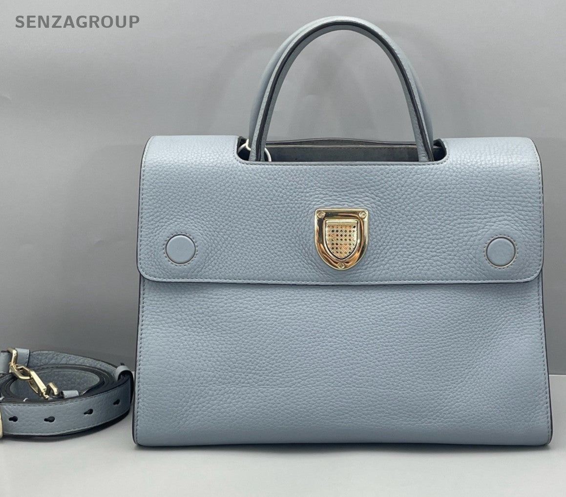 Christian Dior D-Shield Tote Top Handle Shoulder Crossbody Bag Dusty Blue Women