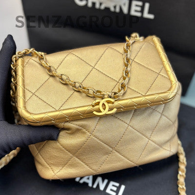 Chanel Quilted Chain Shoulder Crossbody Bag Red Gold Women's Fashion