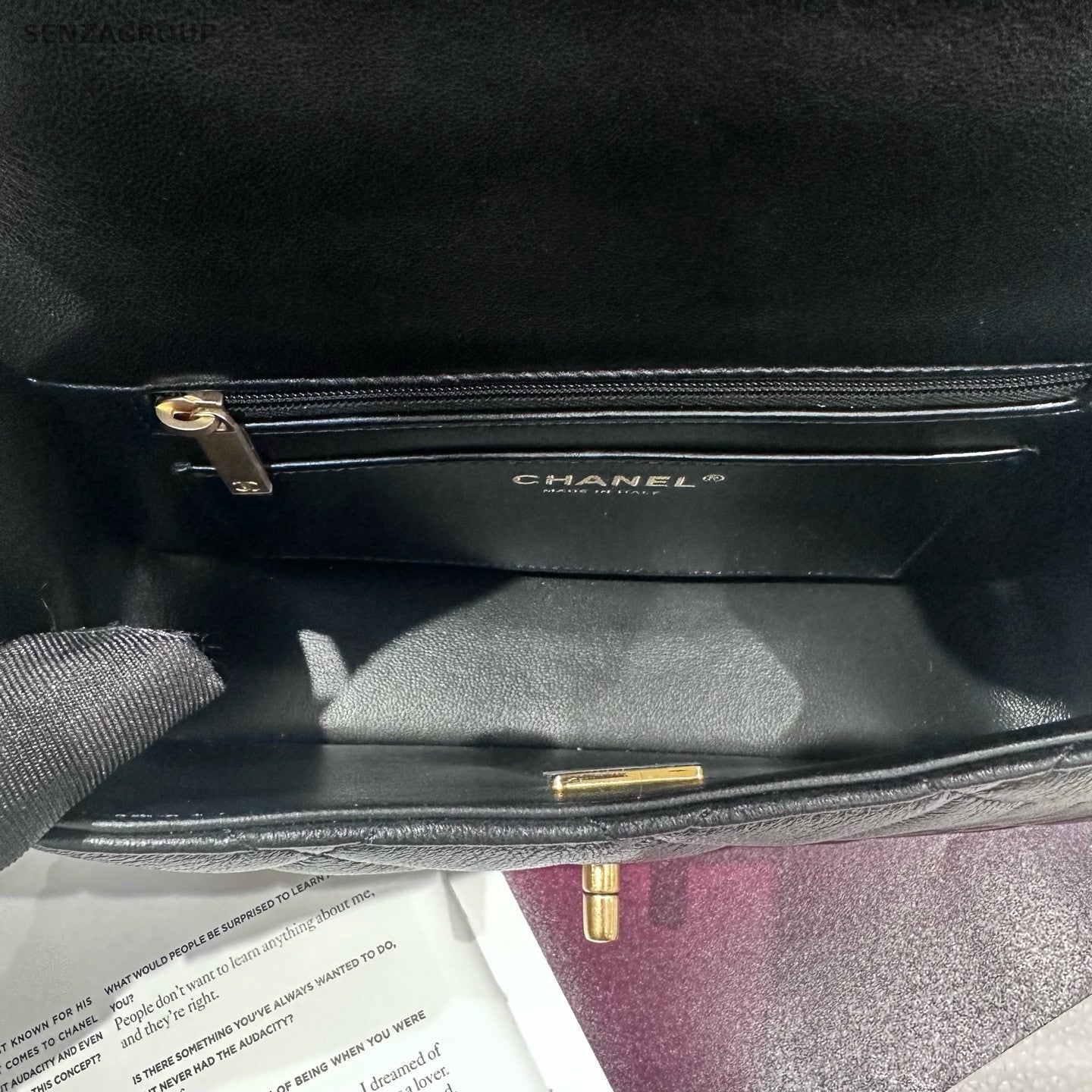 Chanel 25B Black Gold Lambskin CF Mini Pearl Chain Shoulder Bag Women