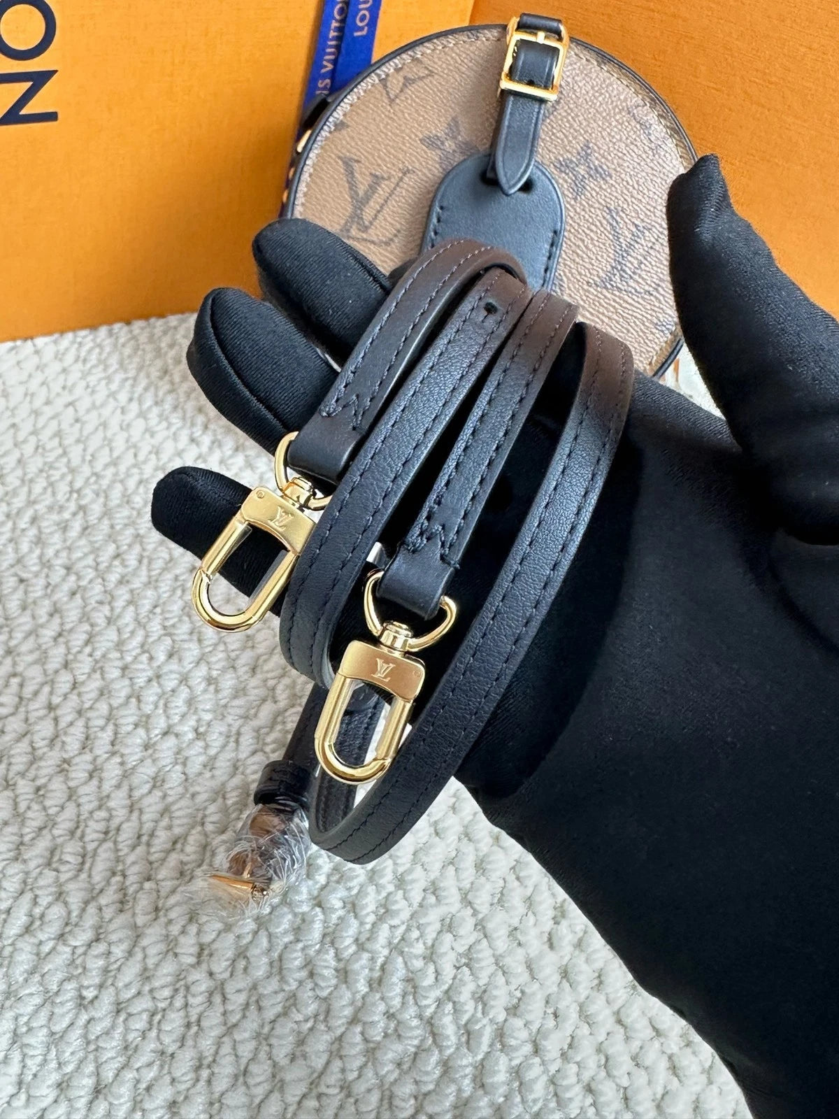 Louis Vuitton Canvas Brown Black Mini Round Crossbody Bag For Women