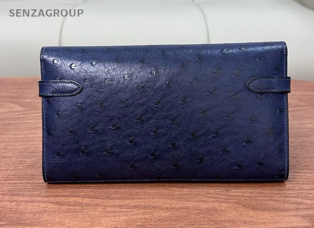 Hermes Kelly Long Wallet Maltese Blue Gold Women
