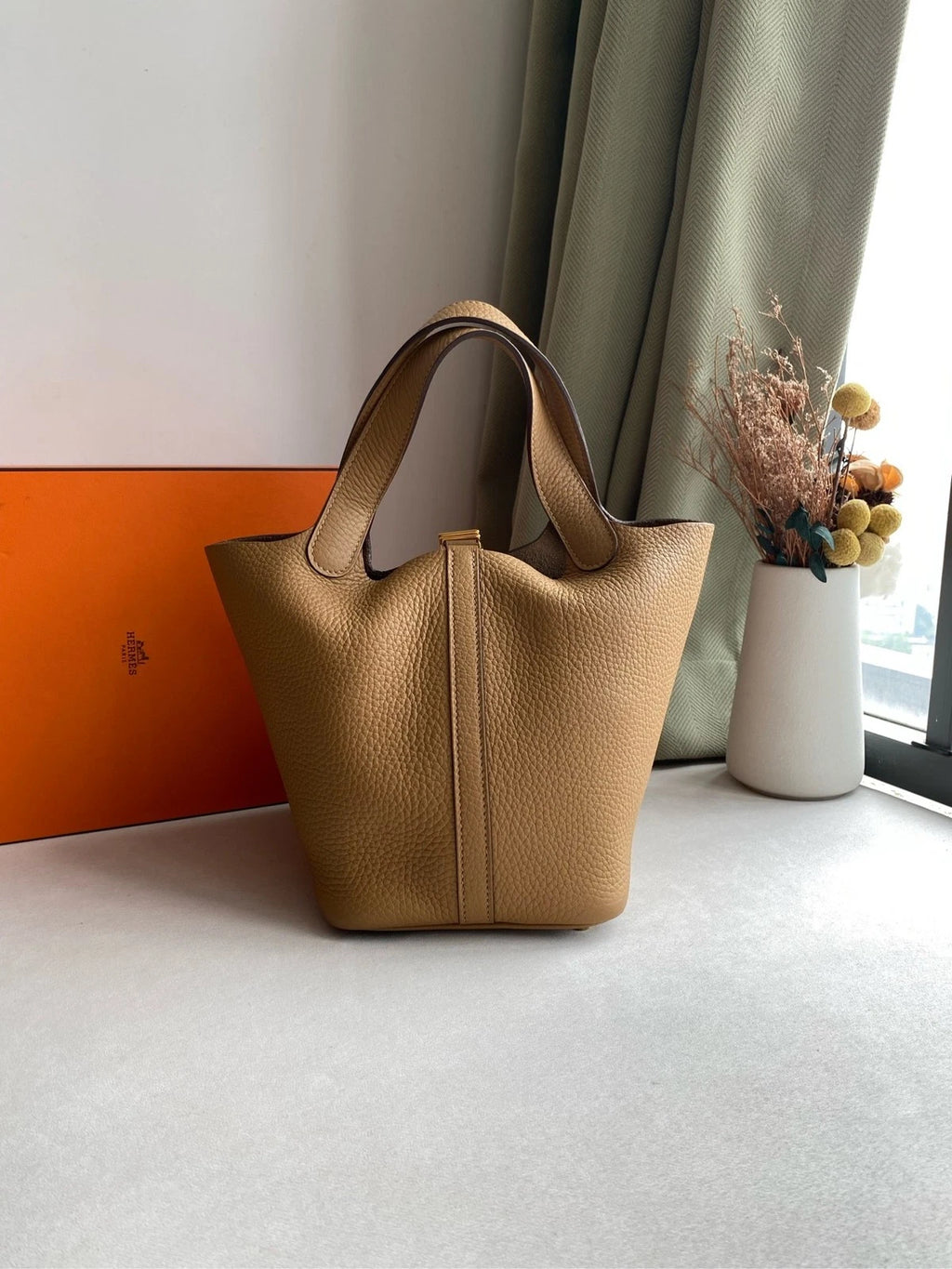 Hermes Picotin18 Gold Leather Bucket Bag For Women