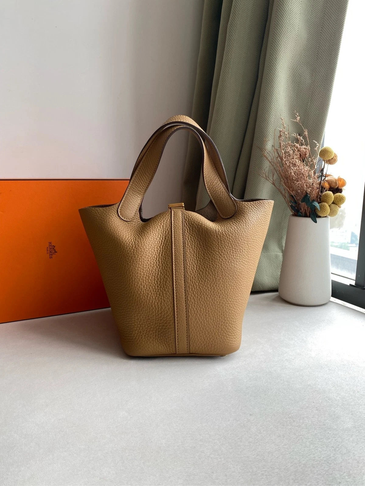 Hermes Picotin18 Gold Leather Bucket Bag For Women