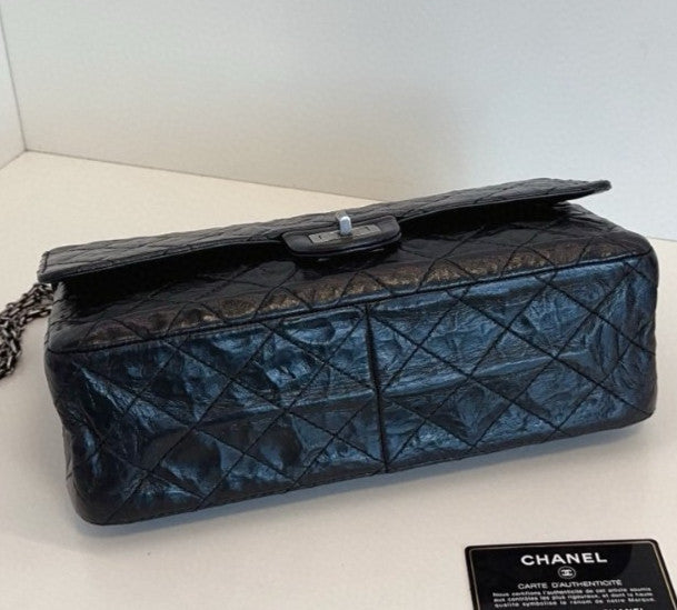Chanel 2.55 MM Chain Shoulder Bag Crossbody Black Silver Women Classic