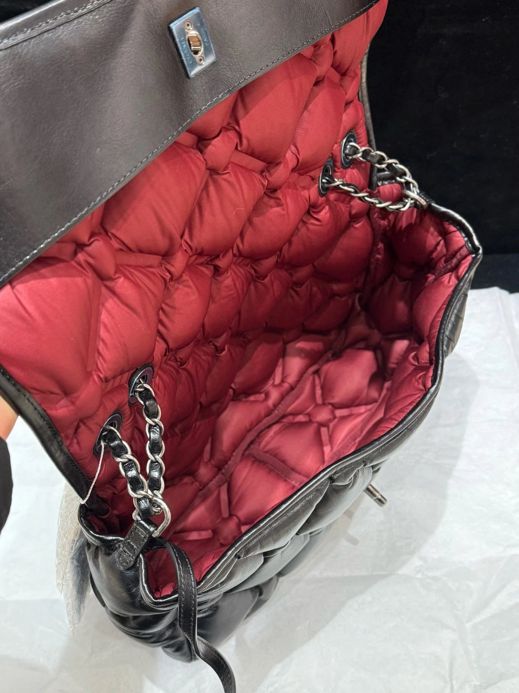 Chanel Classic Flap Jumbo Calfskin Chain Shoulder Bag Black Silver Women Diamond