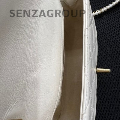 Chanel Classic Flap Mini Square Bag White Gold Chain Shoulder Crossbody