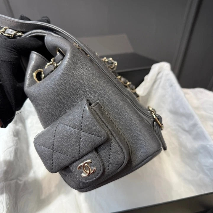 Chanel Duma GM Calfskin Backpack Chain Gray Gold Hardware Women D