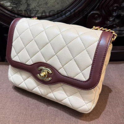 Chanel Quilted Chain Bag Beige Red Crossbody Classic Women's