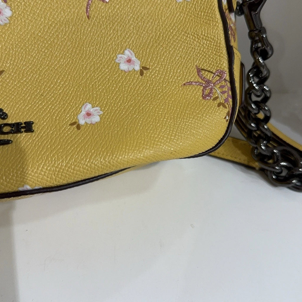 Coach Yellow Leather Printed Camera Crossbody Shoulder Bag For Women