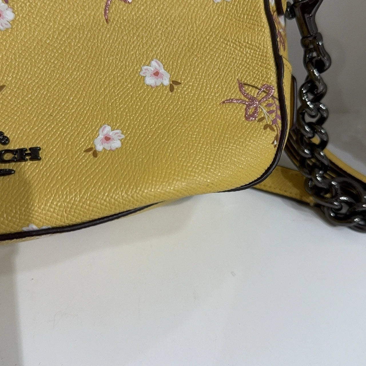 Coach Yellow Leather Printed Camera Crossbody Shoulder Bag For Women