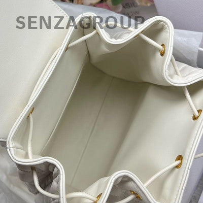 Dior Caro Backpack White Gold Lambskin Cannage Pattern Women's Fashion