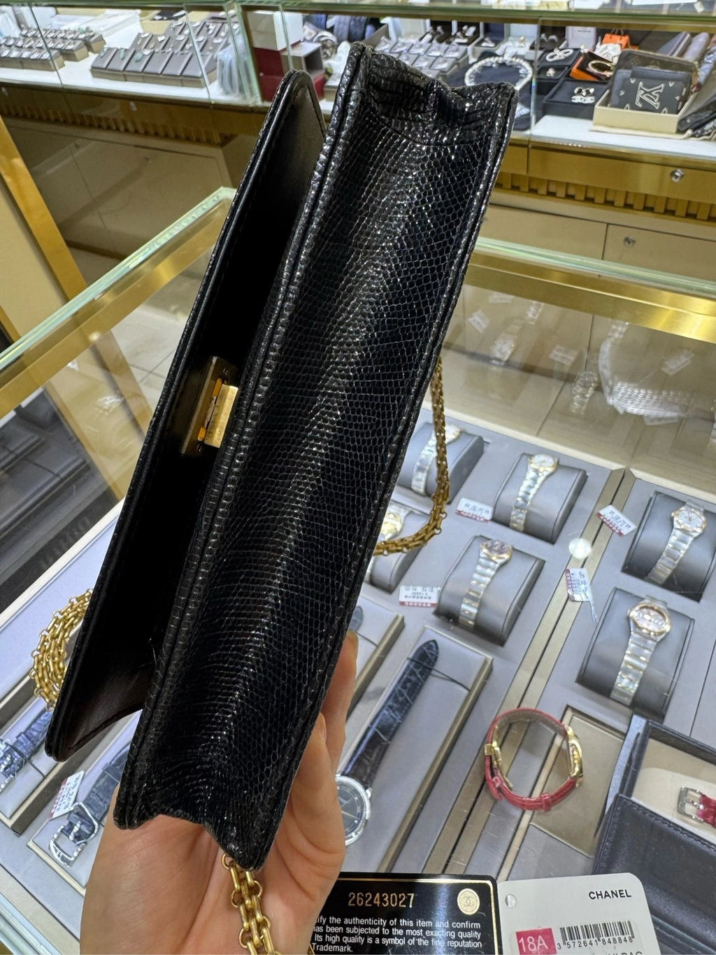 CHANEL 2.55 WOC Black Gold Lizard Leather Crossbody Bag For Women