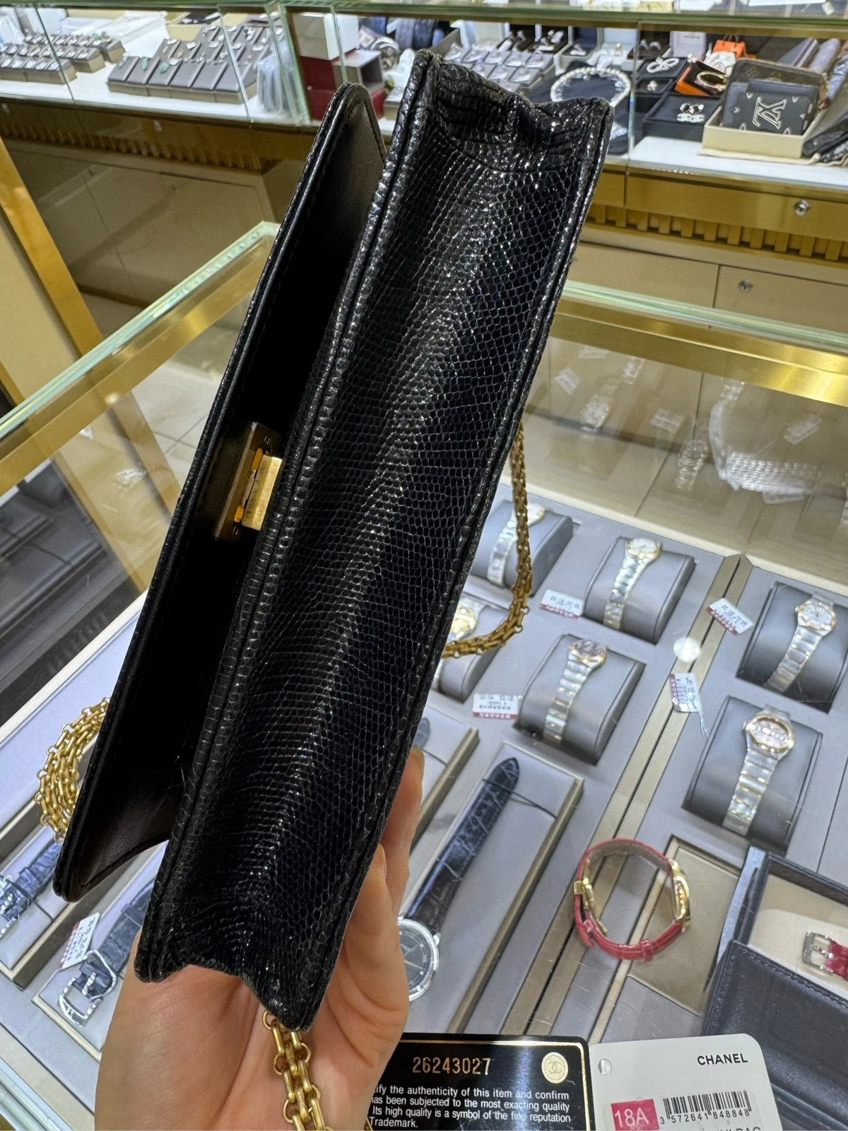CHANEL 2.55 WOC Black Gold Lizard Leather Crossbody Bag For Women