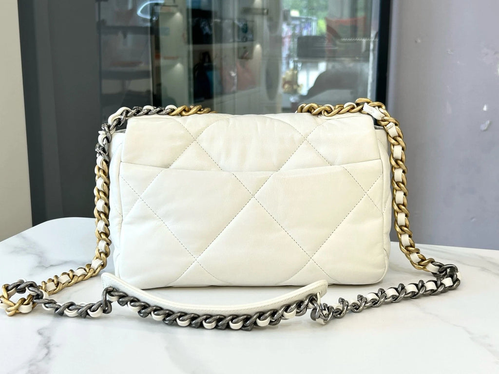 CHANEL 19Bag Small White Gold Lambskin Chain Shoulder Bag For Women