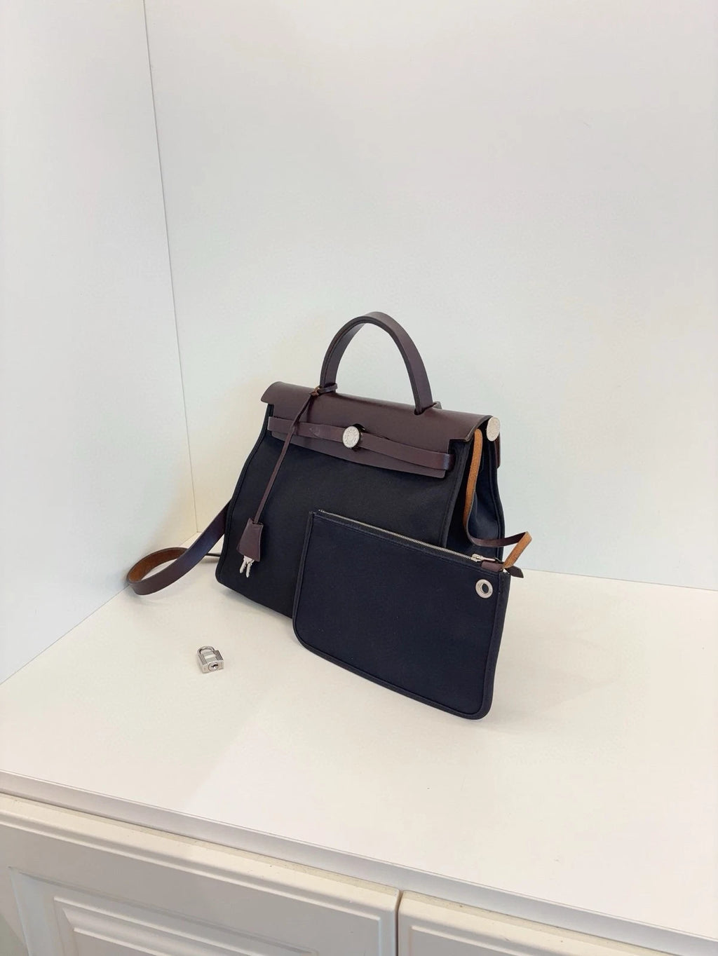 Hermes Herbag 31 Crossbody Bag Black Brown Silver Hardware