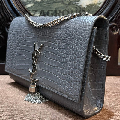 Saint Laurent Kate Medium Chain Bag with Tassel in Grey Silver