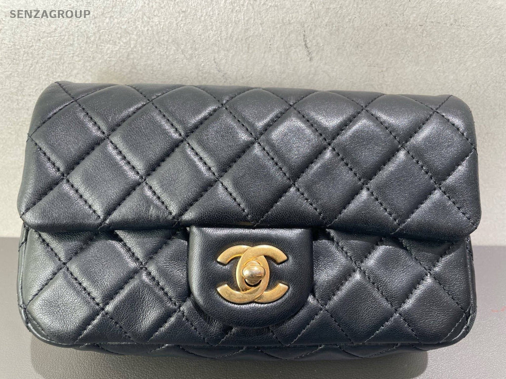Chanel Classic Flap Mini Lambskin Chain Shoulder Bag Crossbody Black Gold Women