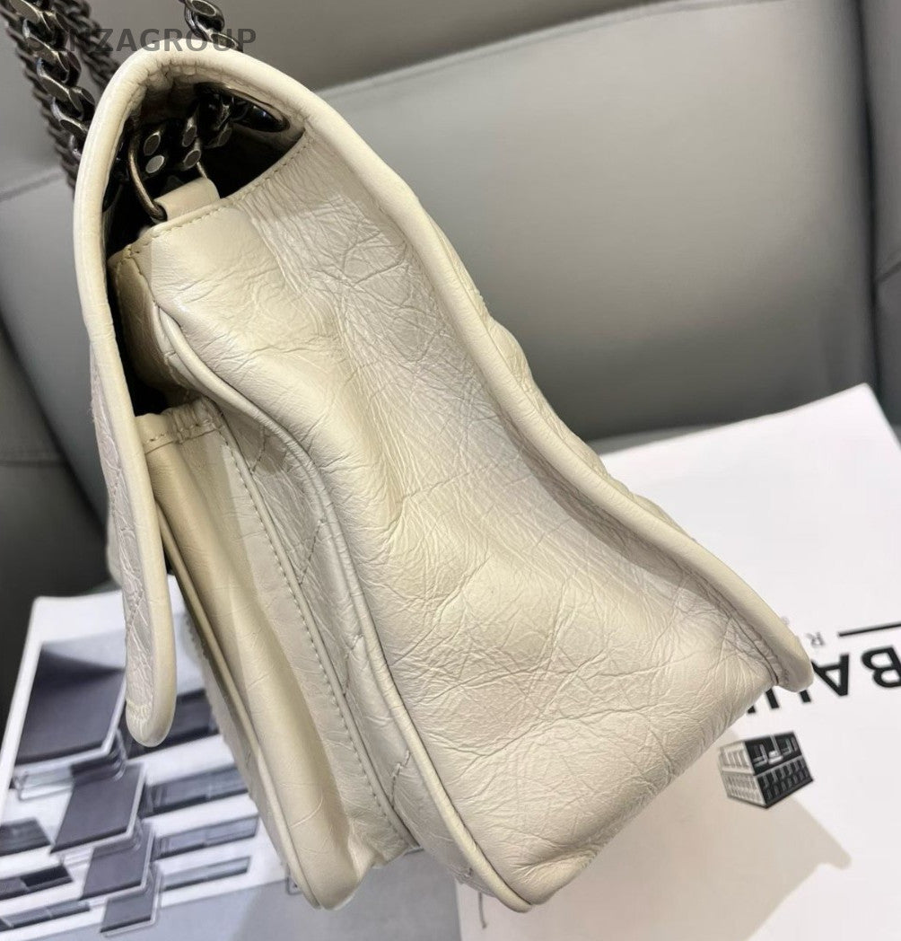 Saint Laurent Niki MM Chain Shoulder Bag White Silver Women Classic