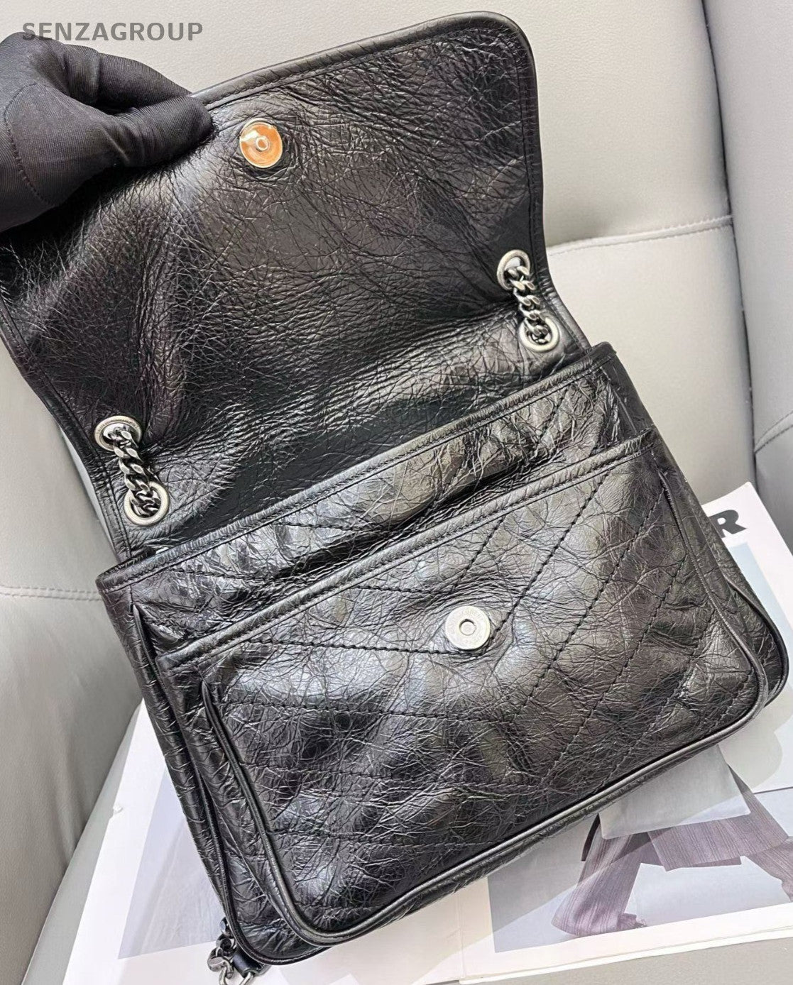 Saint Laurent Niki MM Chain Shoulder Bag Black Used Women Classic Fashion