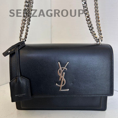 Saint Laurent Sunset Bag Black Silver Chain Shoulder Bag Classic Women